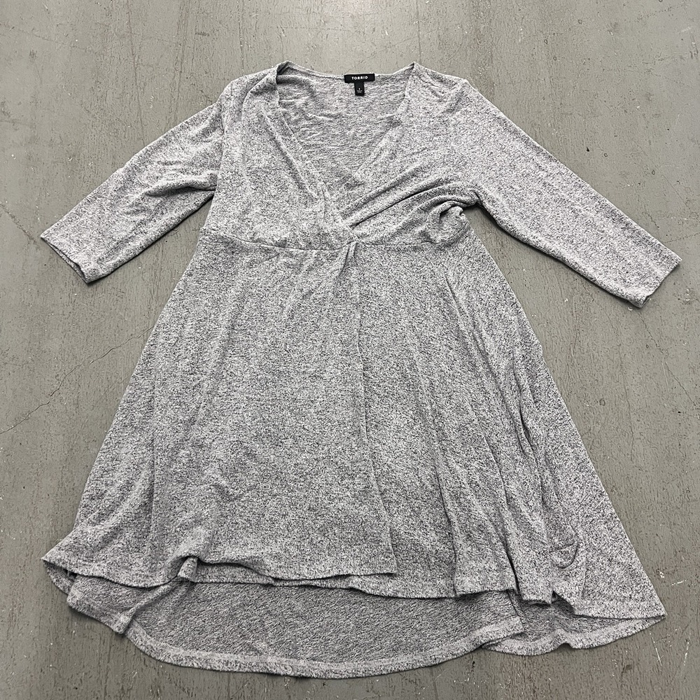 Torrid Women's‎ 1X Gray High Low Fit & Flare Dress 3/4 Sleeve Plus Size Casual